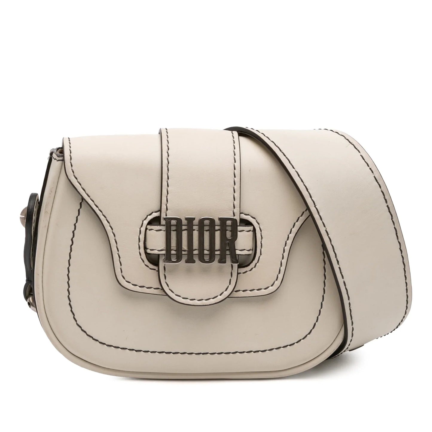 White Dior Mini Leather D Fence Saddle Bag