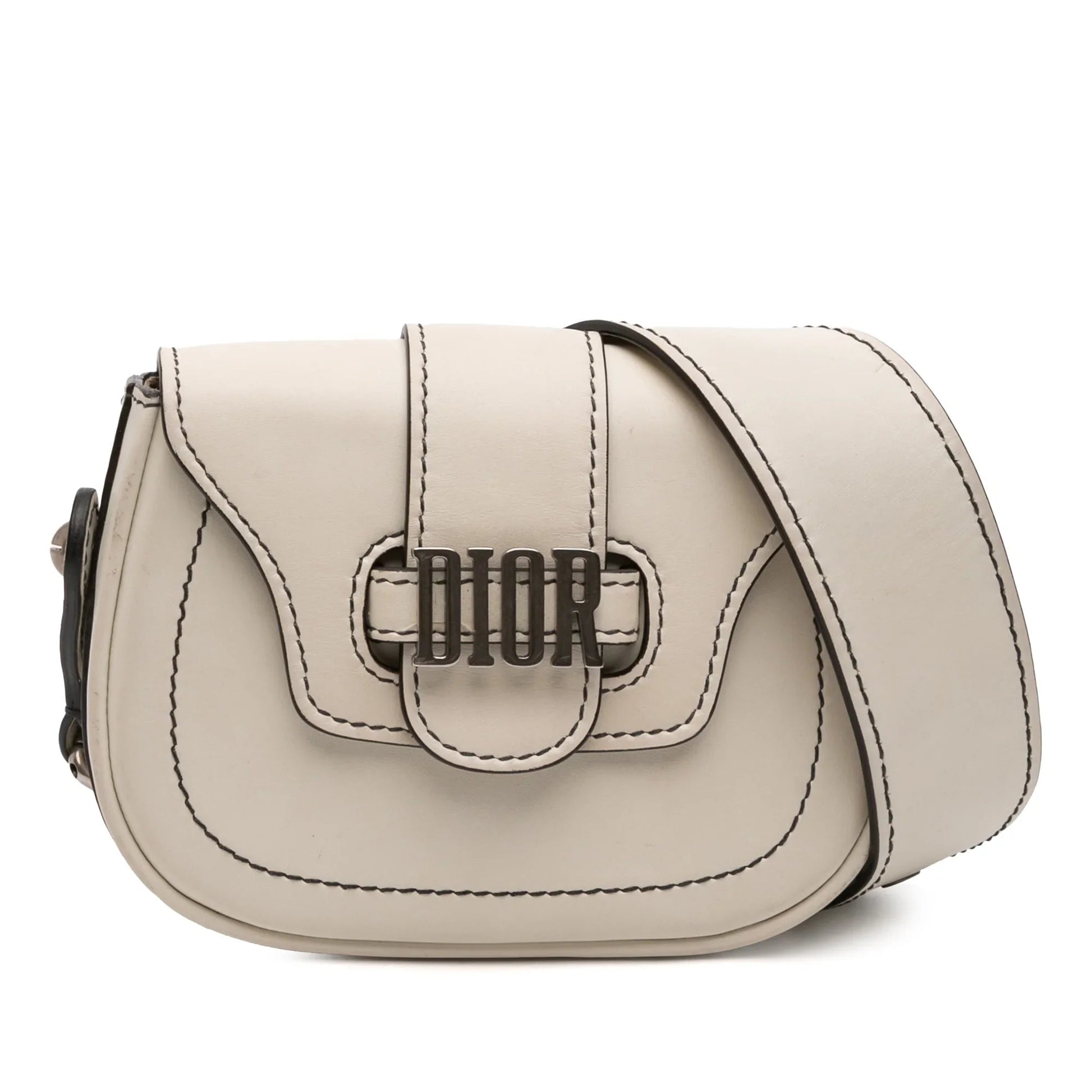 White Dior Mini Leather D Fence Saddle Bag