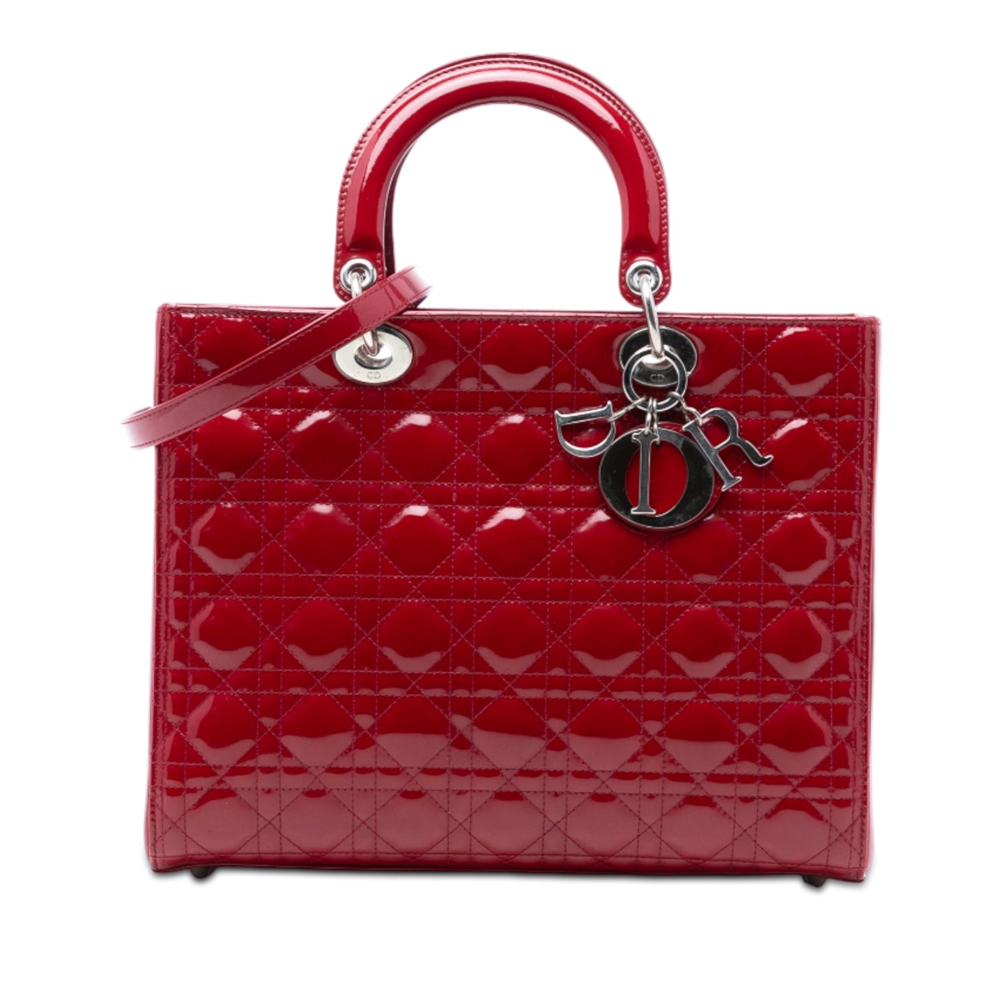 Red Dior Large Patent Cannage Lady Dior Satchel