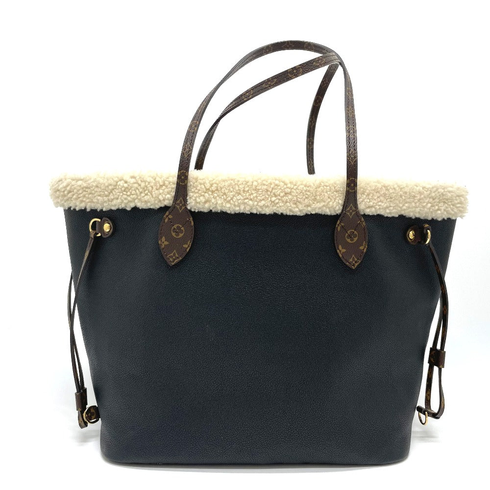 LOUIS VUITTON Tote Bag Calf leather black Shearling Monogram Flower LV Initials Neverfull MM