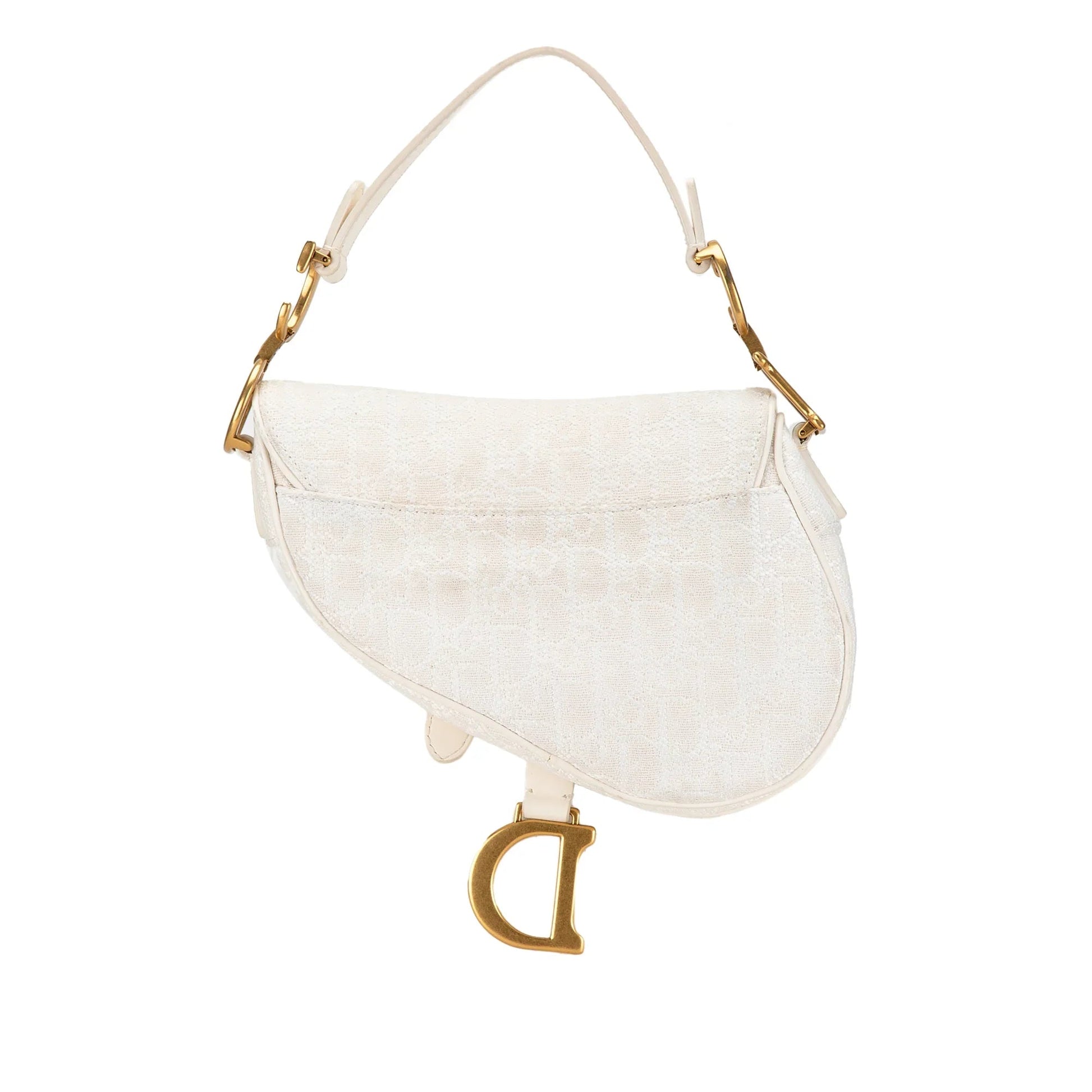 White Dior Mini Oblique Canvas Saddle Bag Satchel