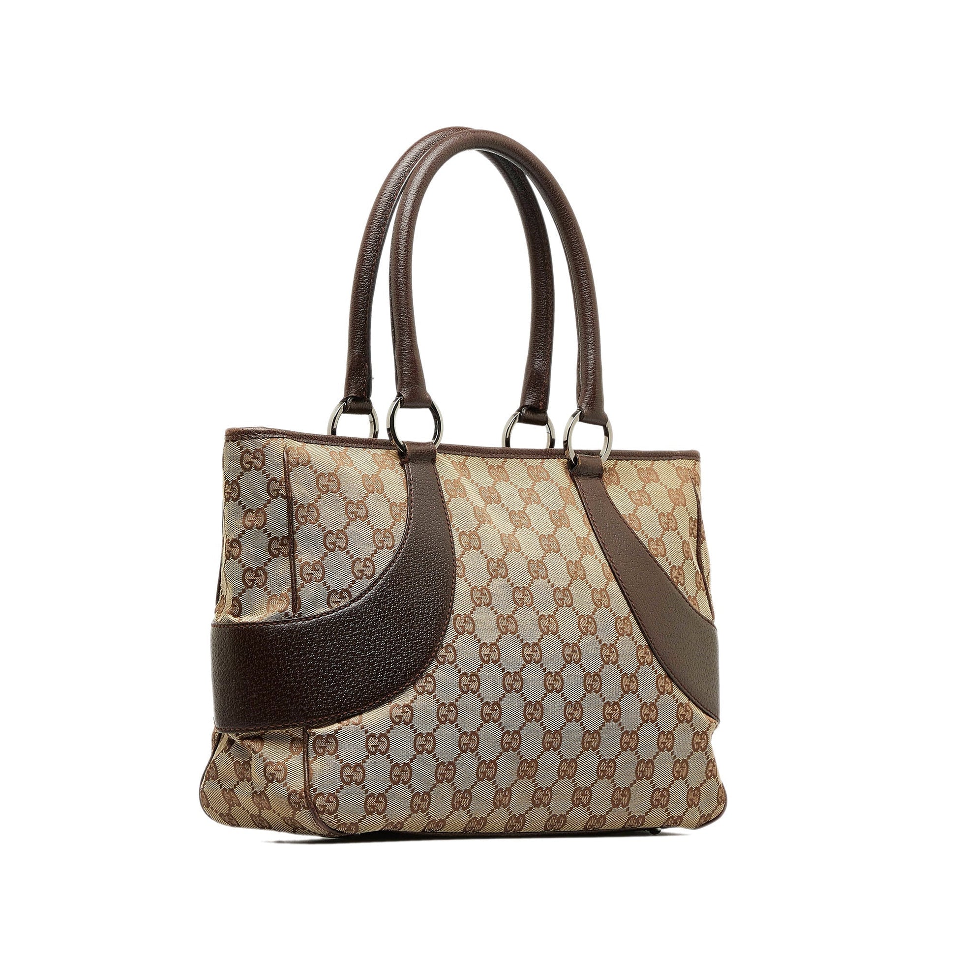 Gucci Brown Leather Canvas Tote Style 22