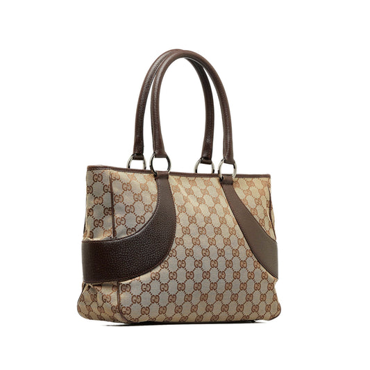 Gucci Brown Leather Canvas Tote Style 22