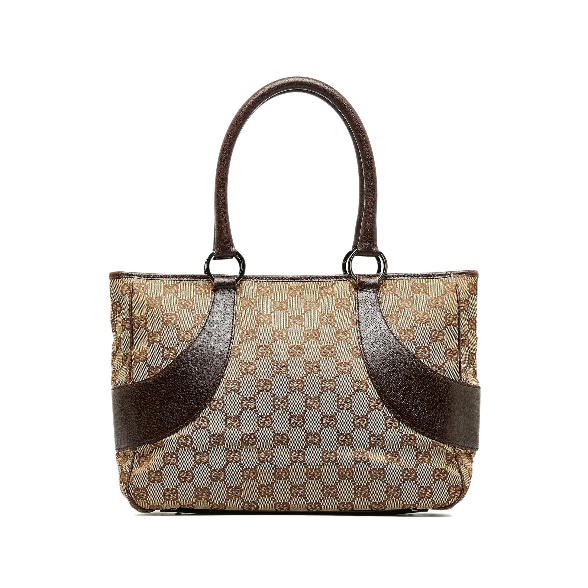 Gucci Brown Leather Canvas Tote Style 22