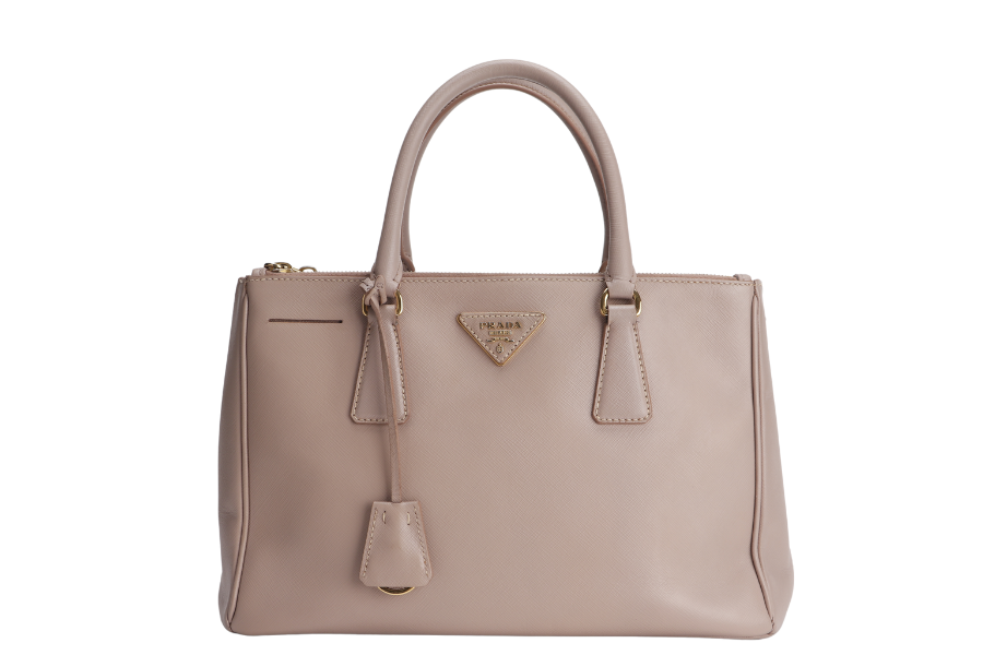 PRADA SMALL GALLERIA 2WAY TOTE BAG BEIGE SAFFIANO LEATHER GOLD HARDWARE WITH DUST COVER, NO CARD