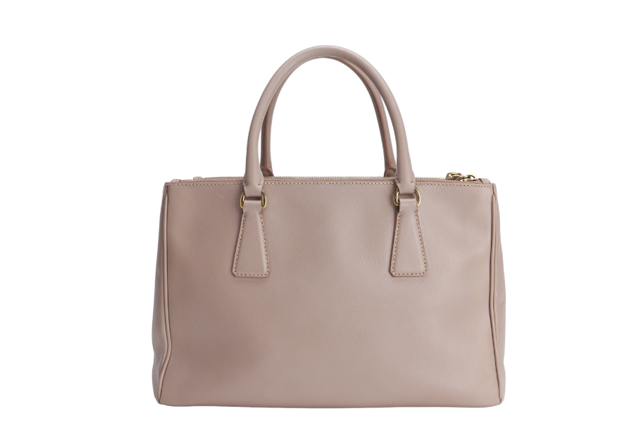 PRADA SMALL GALLERIA 2WAY TOTE BAG BEIGE SAFFIANO LEATHER GOLD HARDWARE WITH DUST COVER, NO CARD