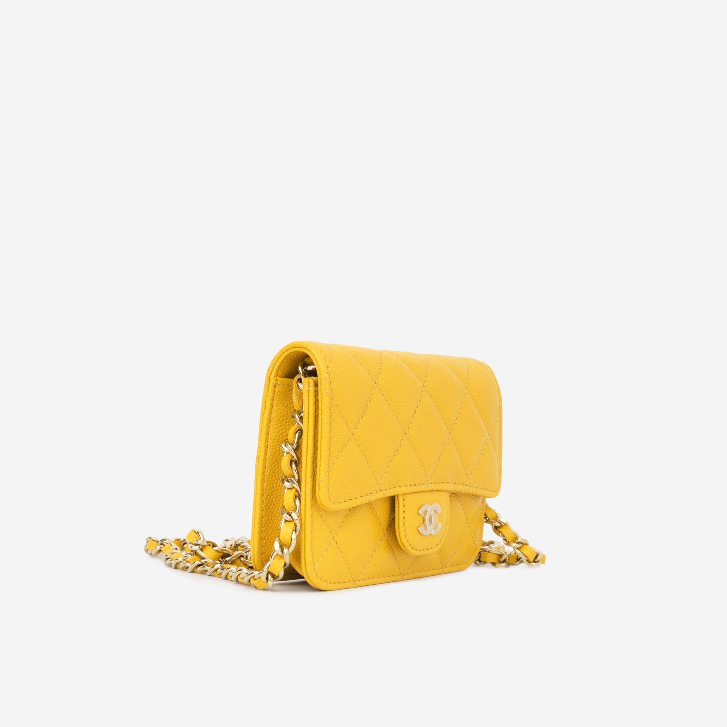 Chanel Cardholder on Chain - Mustard Caviar