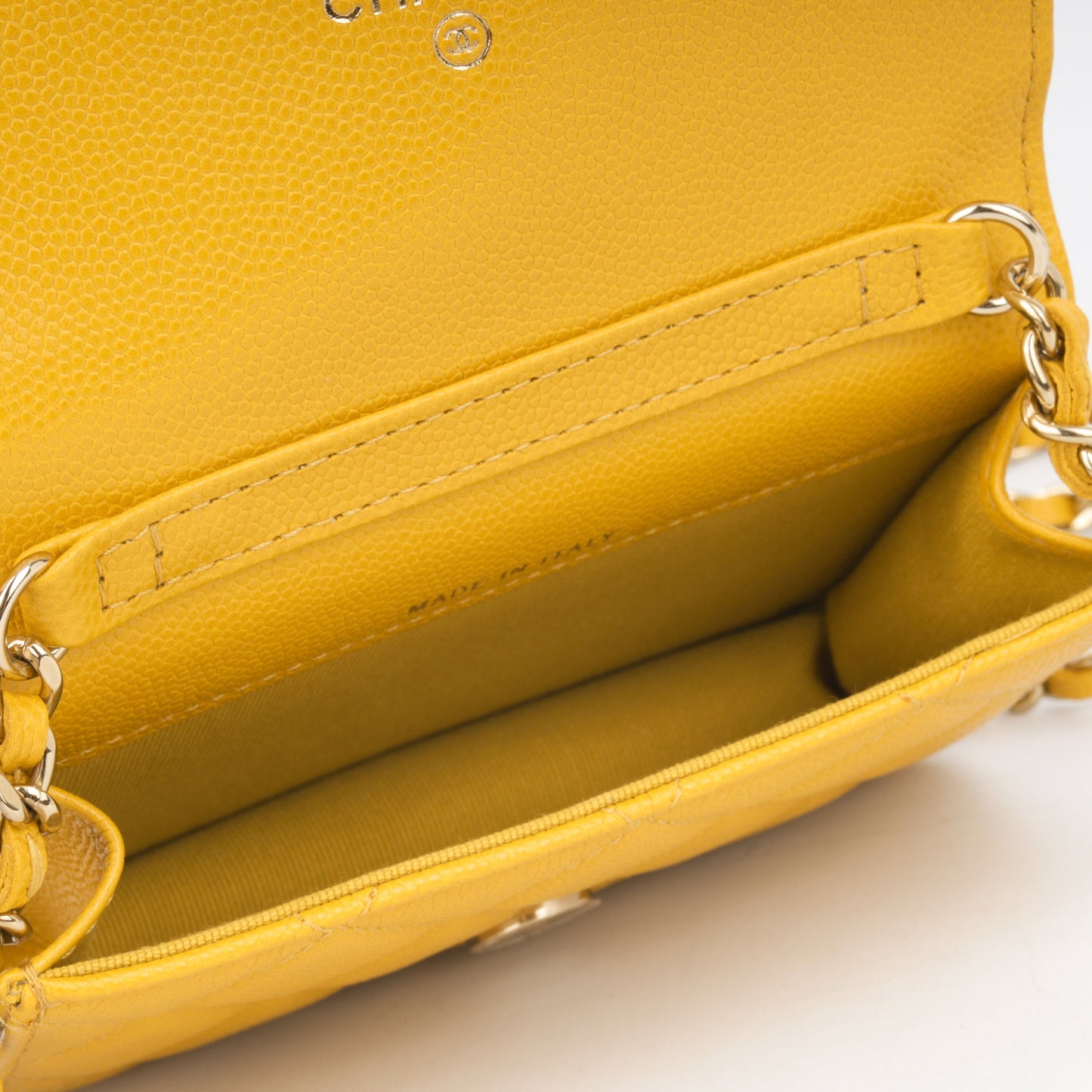 Chanel Cardholder on Chain - Mustard Caviar