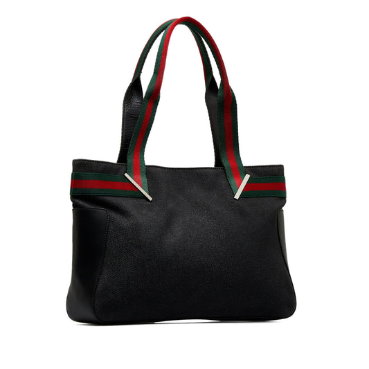 Gucci Web Black Leather Canvas Tote Style 1