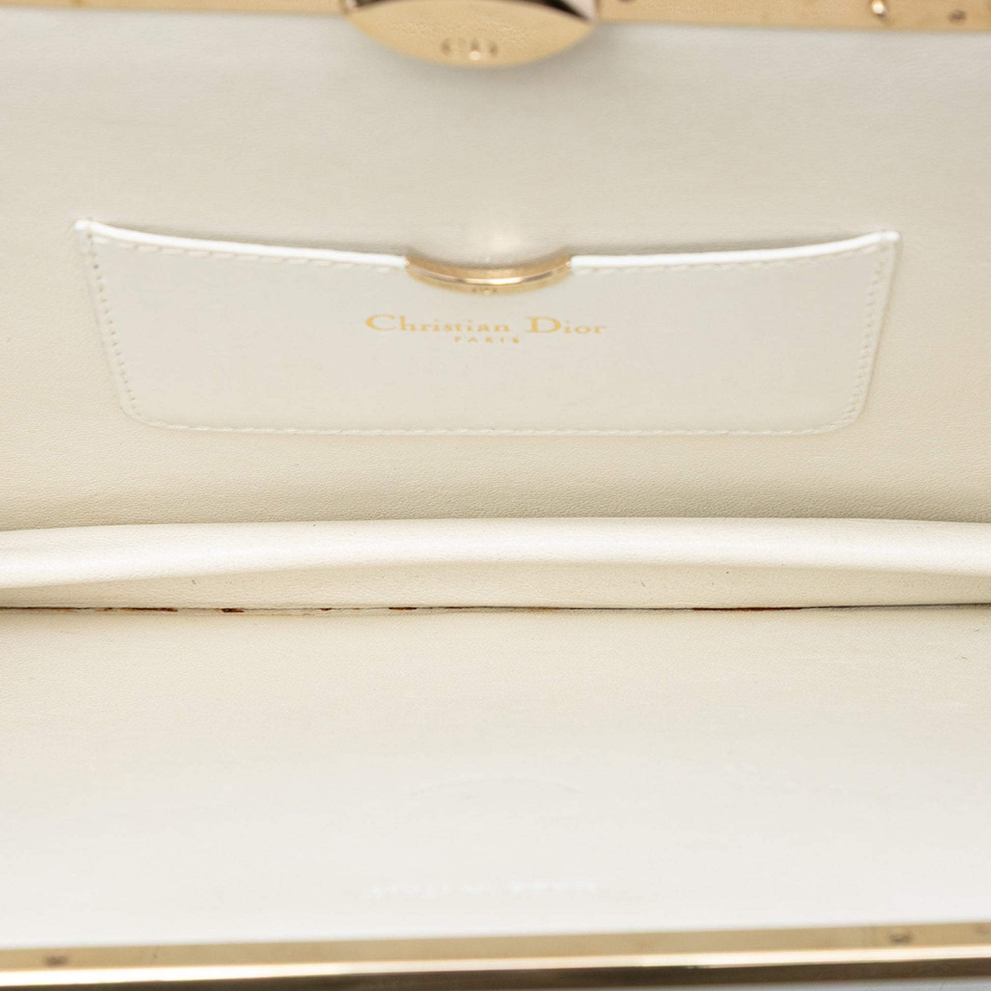 White Dior Leather Clasp Clutch