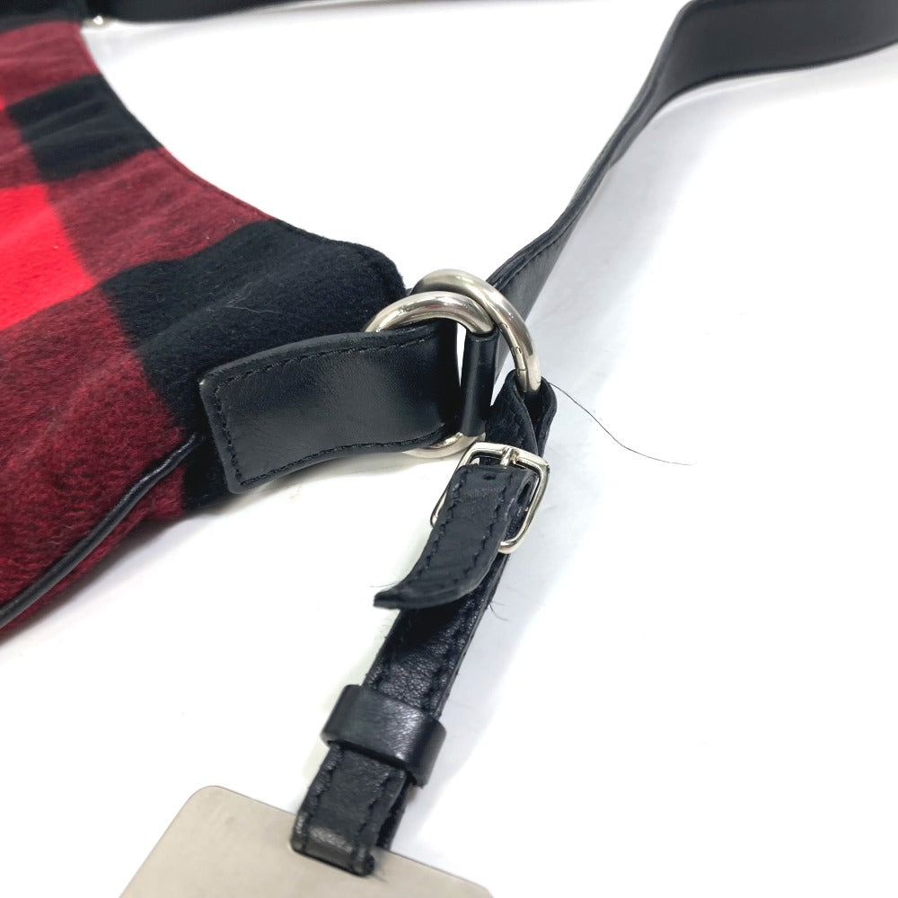 CELINE Shoulder Bag Cotton, Leather Red check Women
