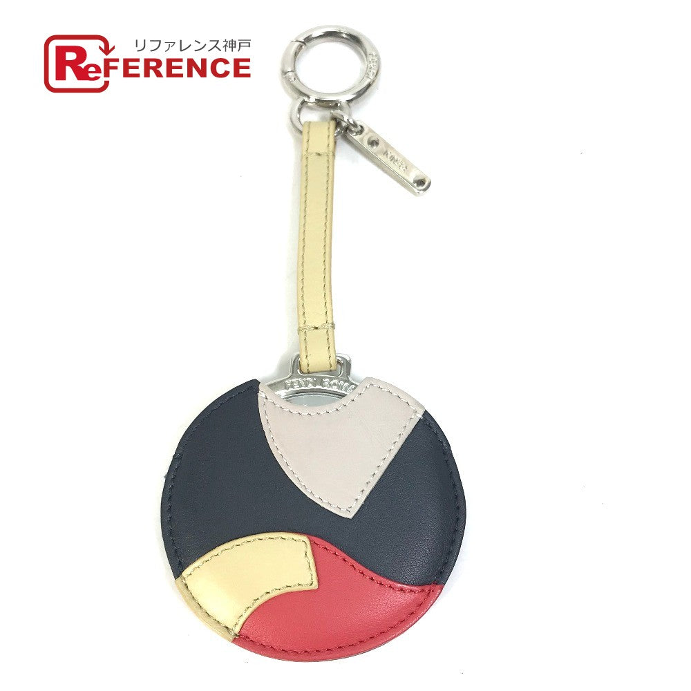 FENDI Bag charm 7AR455 leather Black x red x beige mirror with mirror Women