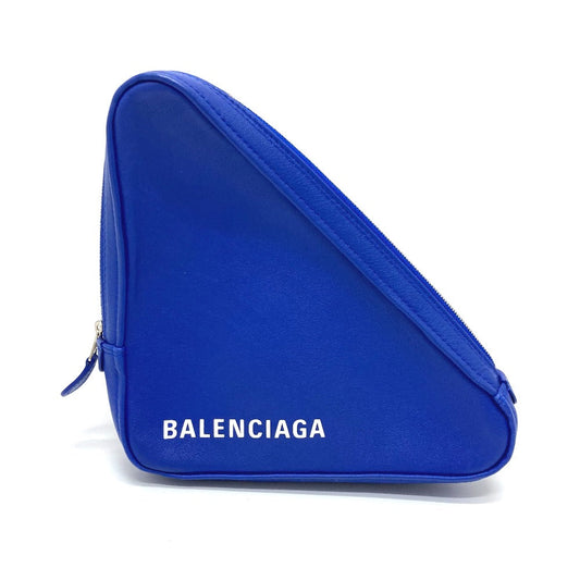 BALENCIAGA Pouch 476976 leather blue Triangle triangle Women