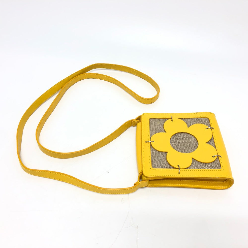 CELINE Shoulder Bag Leather / canvas Yellow / beige flour