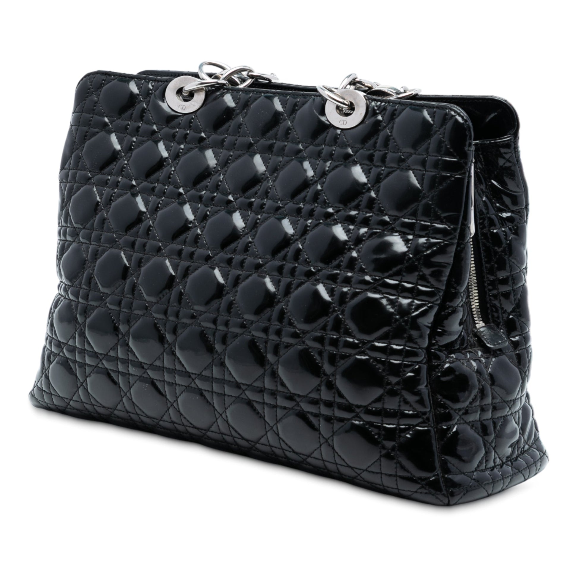 Black Dior Large Patent Cannage Lady Dior Soft Shopping Tote