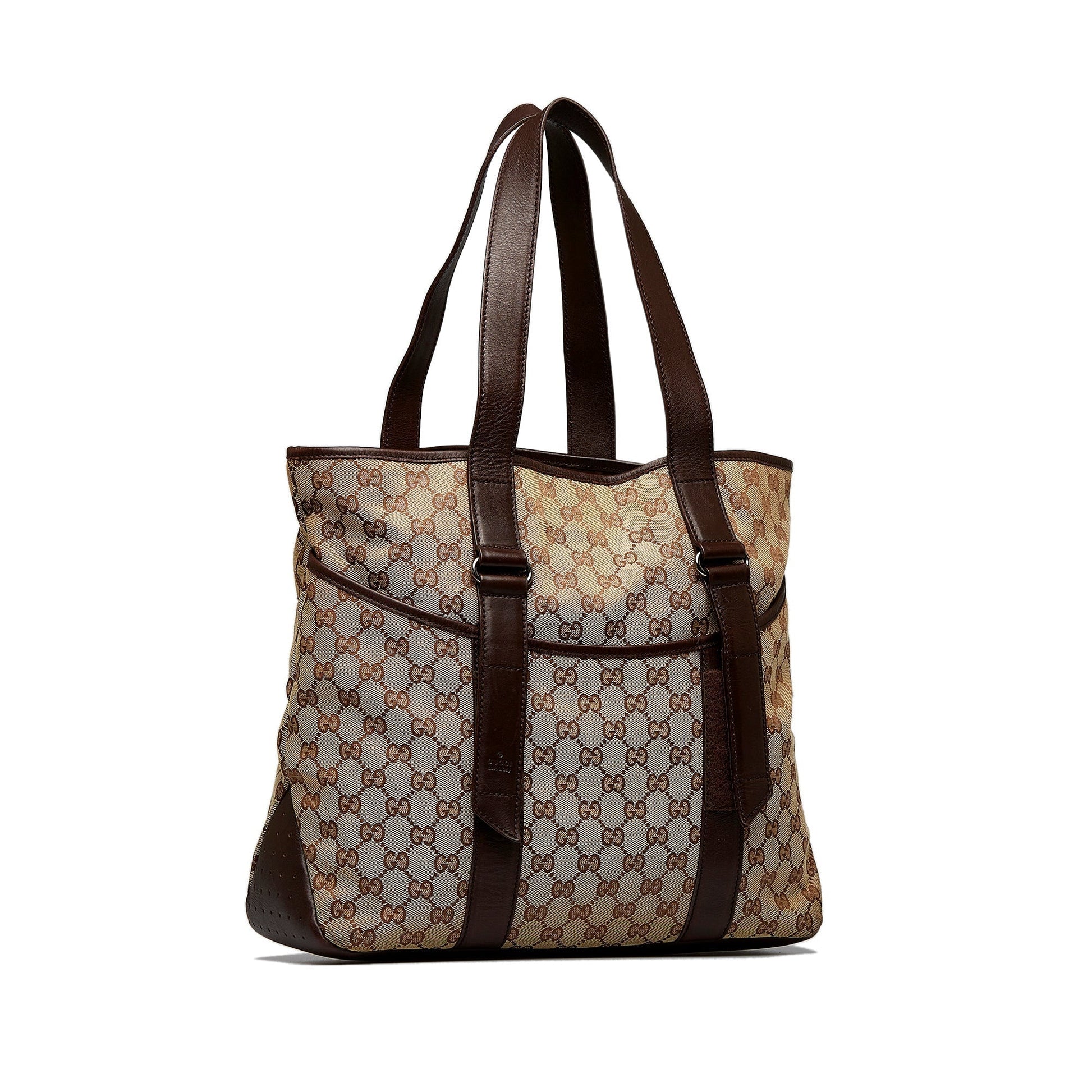 Gucci Brown Leather Canvas Tote Style 32