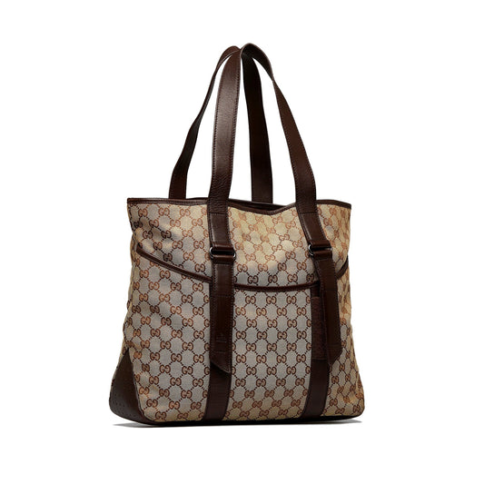 Gucci Brown Leather Canvas Tote Style 32