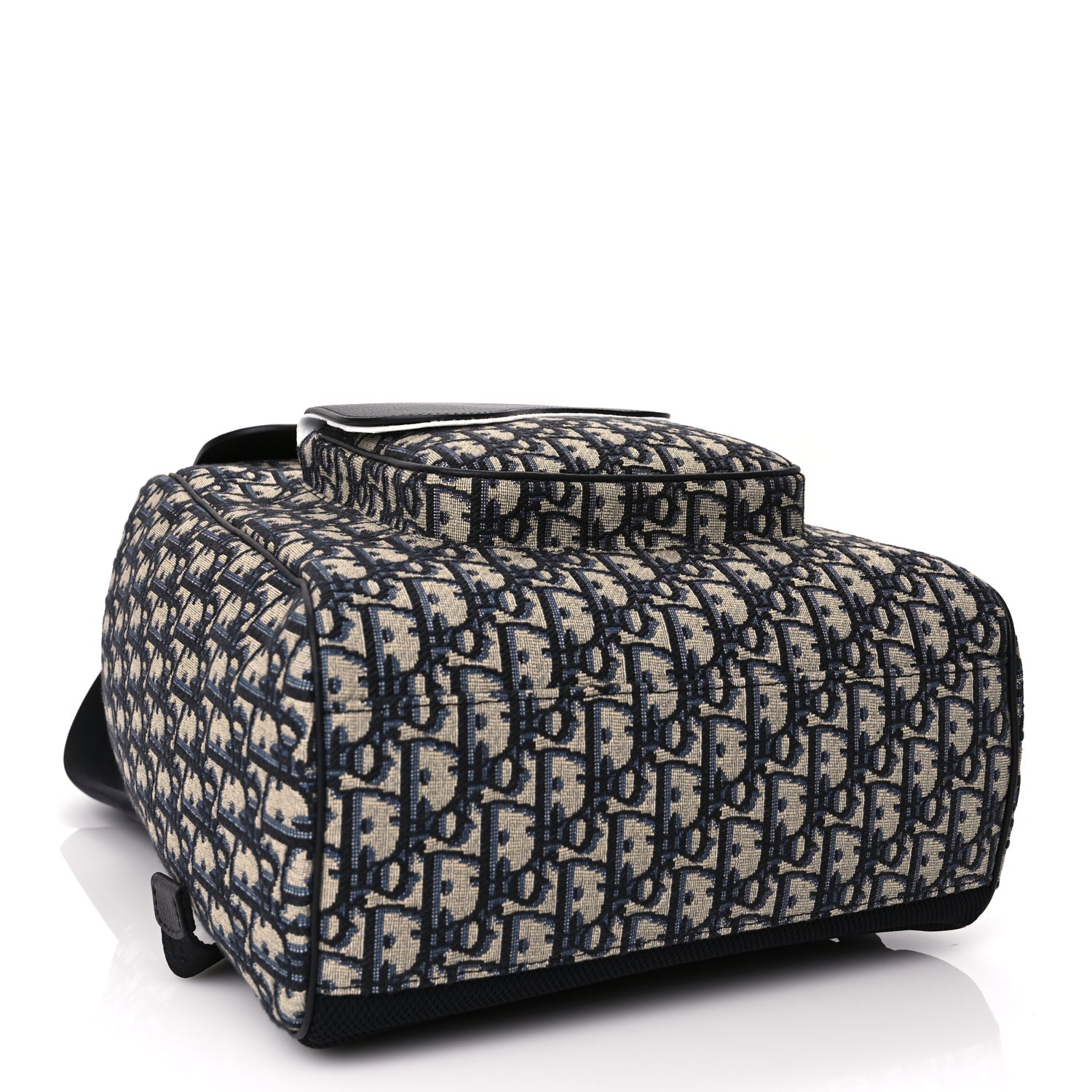 Christian Dior Oblique Jacquard Grained Calfskin Drawstring Saddle Backpack Beige Black