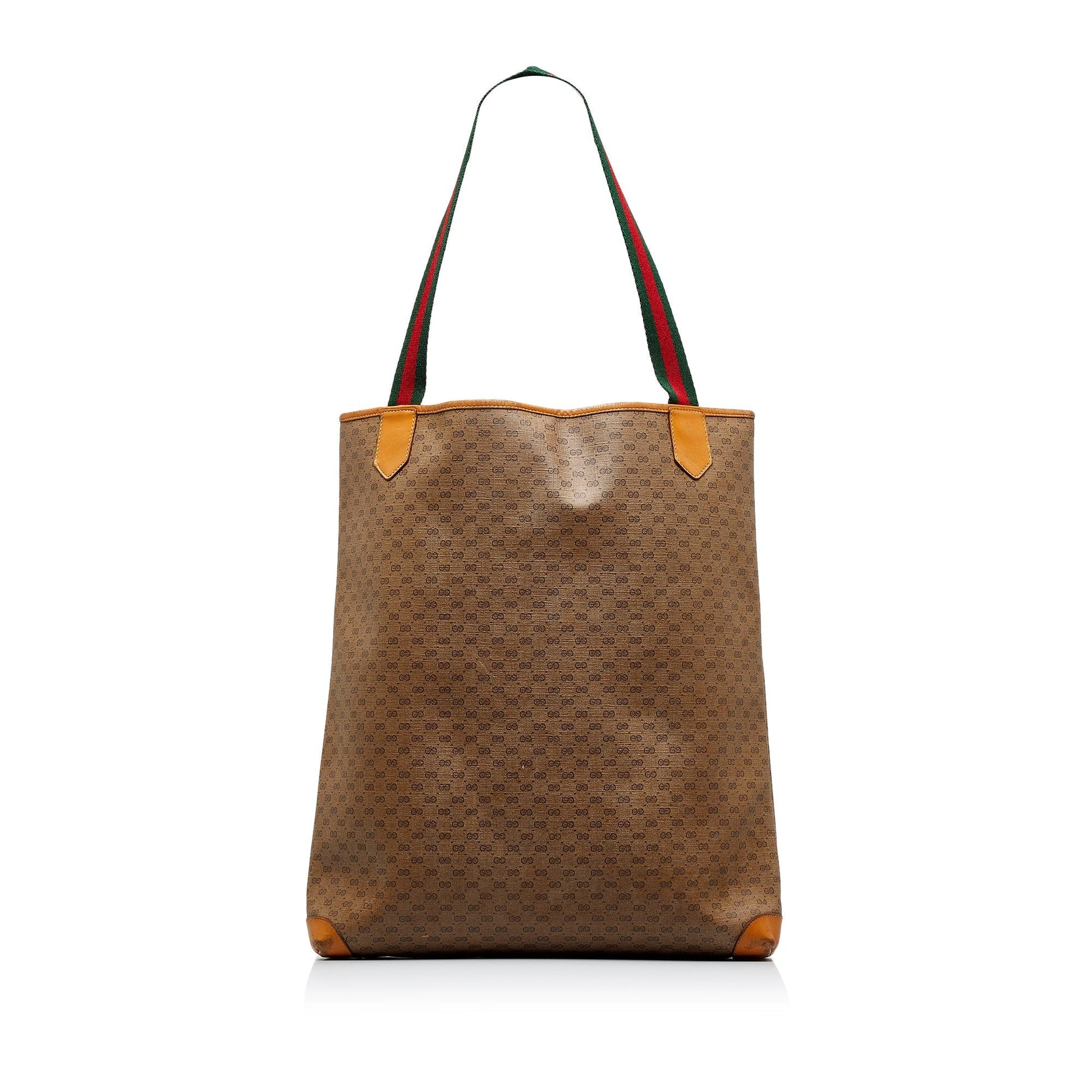 Gucci GG Supreme Brown Leather Canvas Tote Style 5
