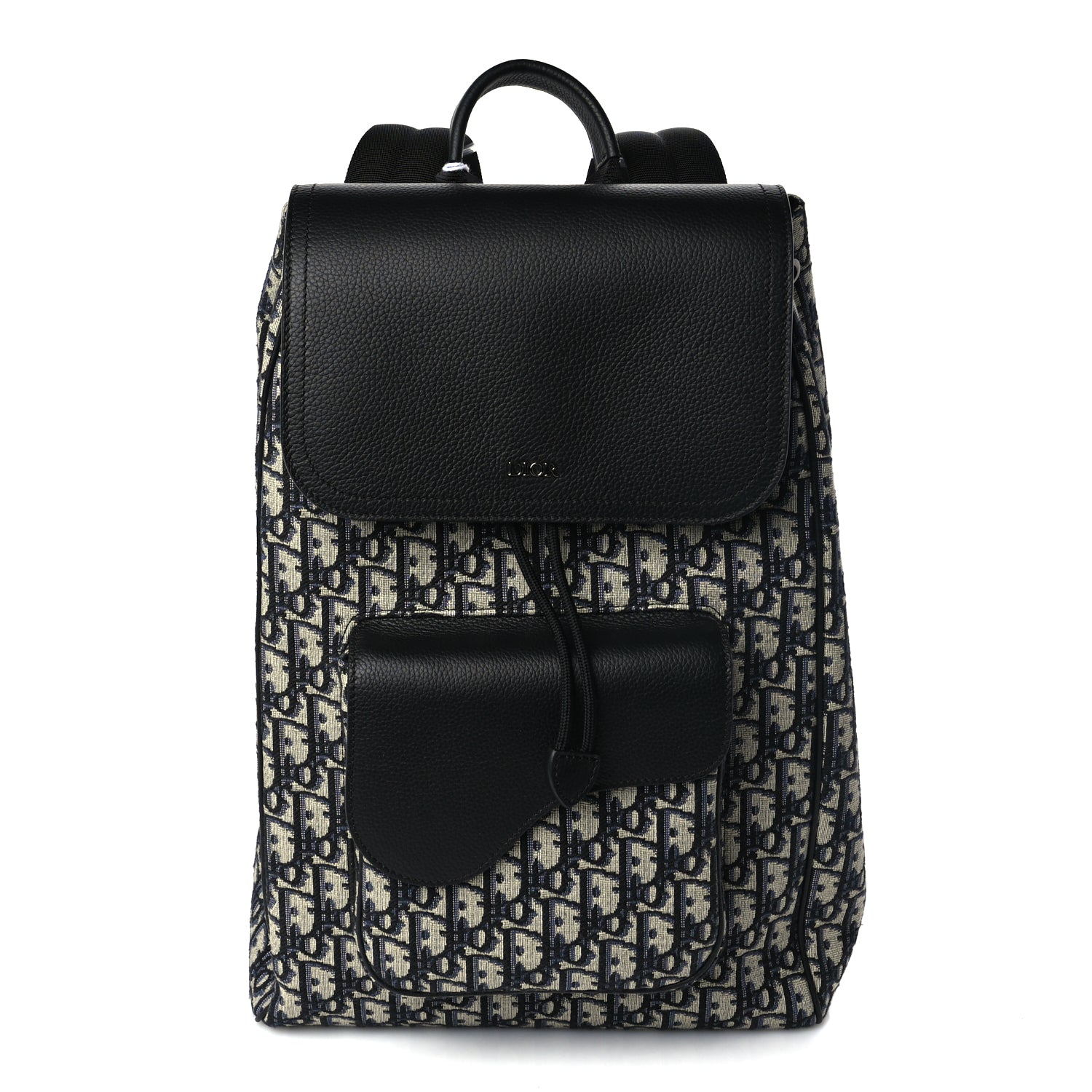 Christian Dior Oblique Jacquard Grained Calfskin Drawstring Saddle Backpack Beige Black Oblique Monogram