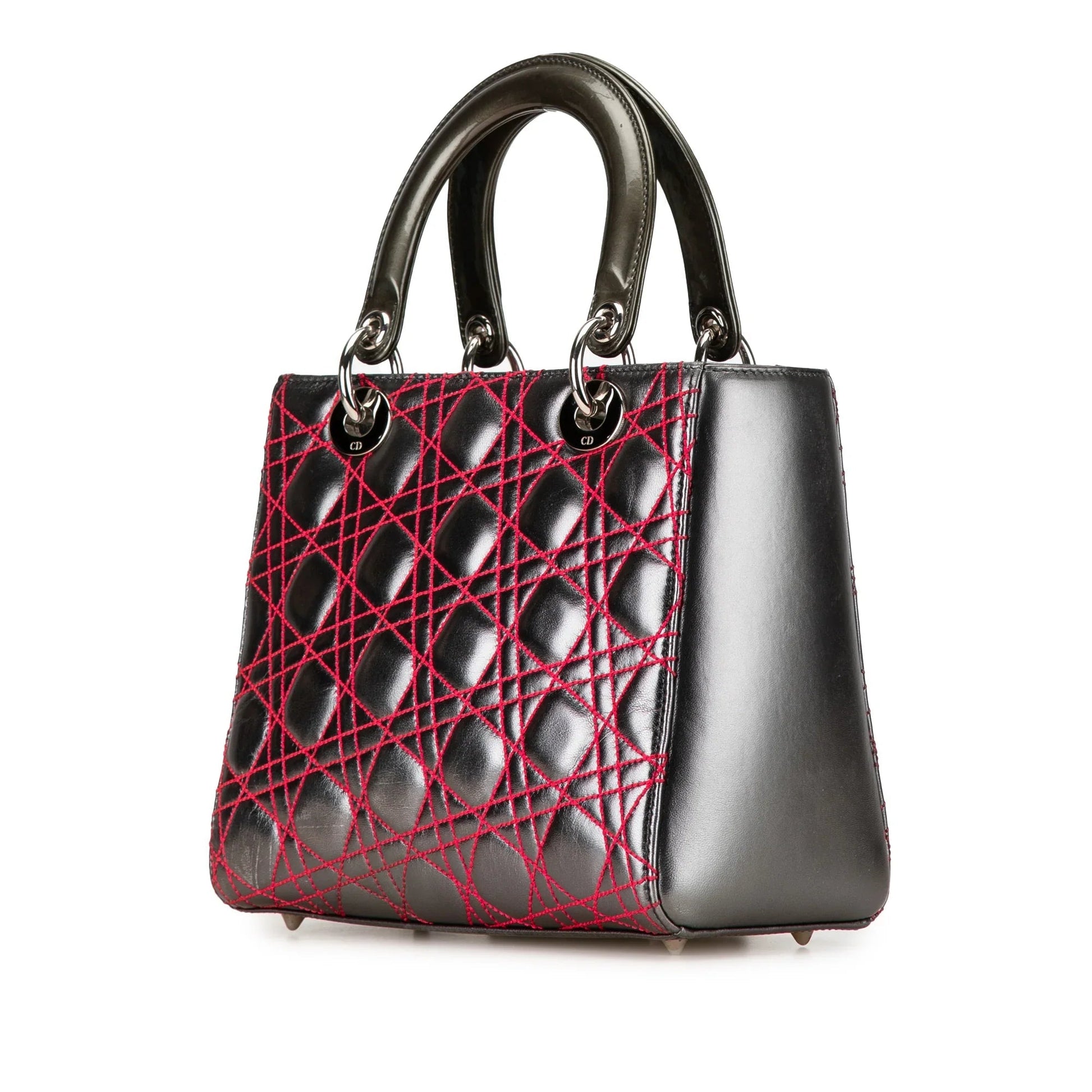 Gray Dior Anselm Reyle Medium Metallic Lambskin Cannage Lady Dior Satchel