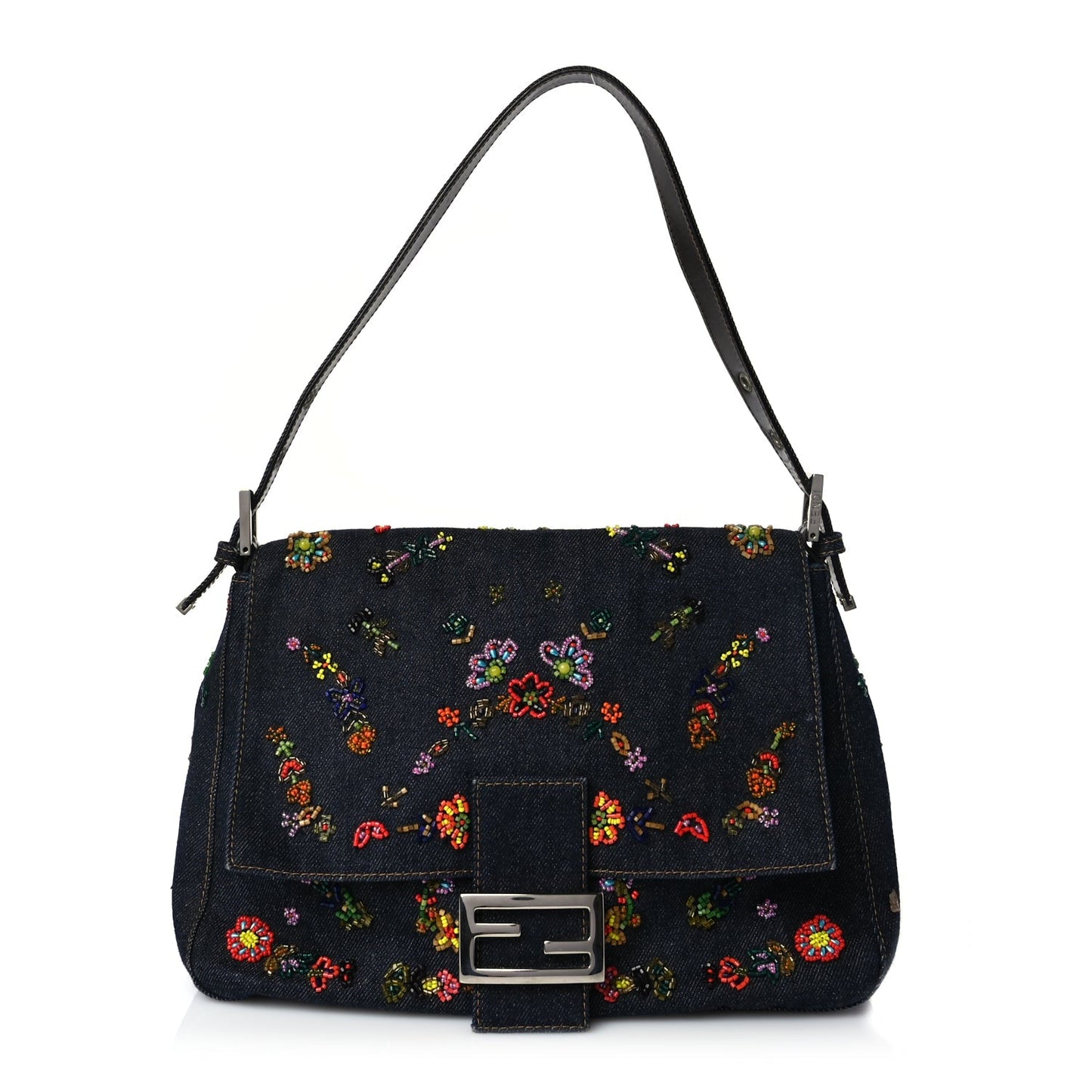Fendi Denim Beaded Mama Baguette Blue