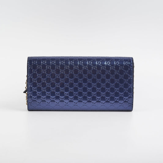 Gucci Monogram Wallet Patent Navy Clutch