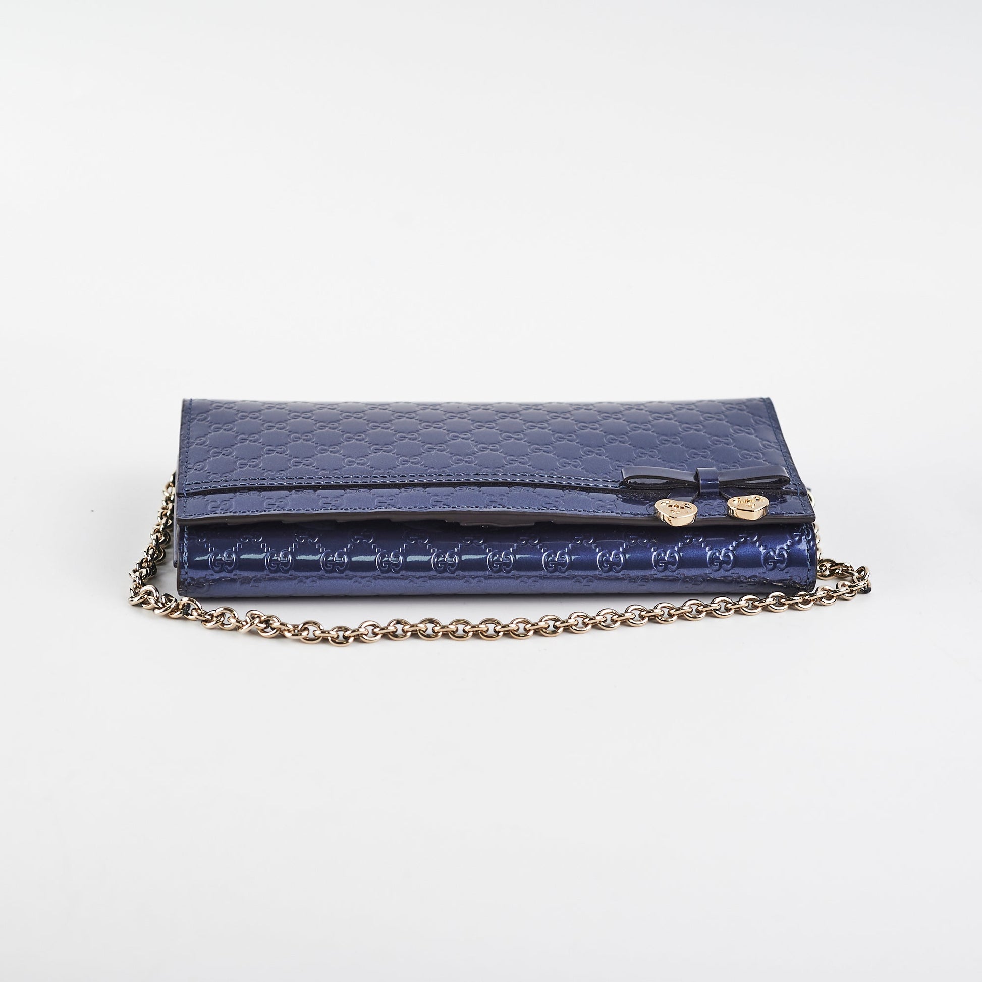 Gucci Monogram Wallet Patent Navy Clutch