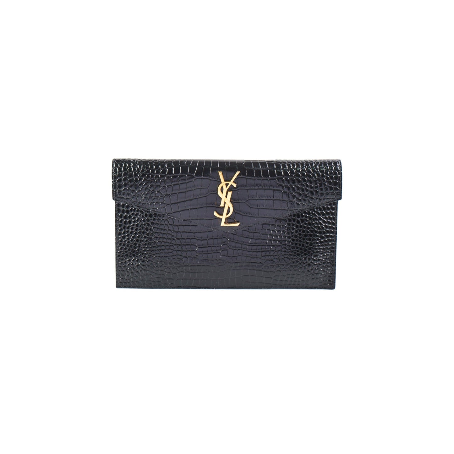 Saint Laurent Uptown Crocodile Embossed Leather Black