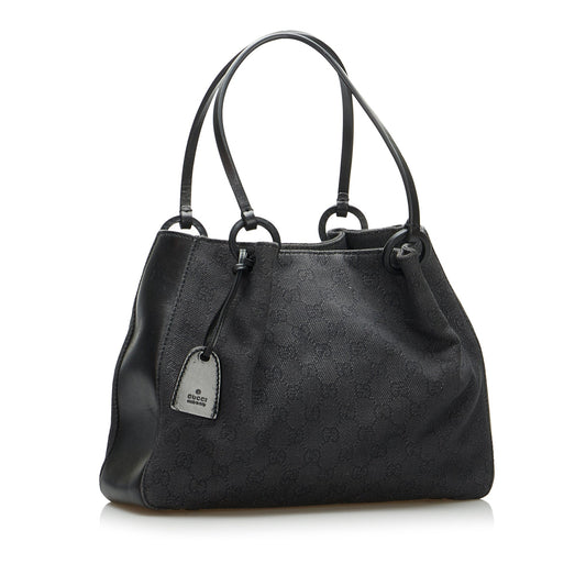 Gucci Black Leather Canvas Tote Style 17
