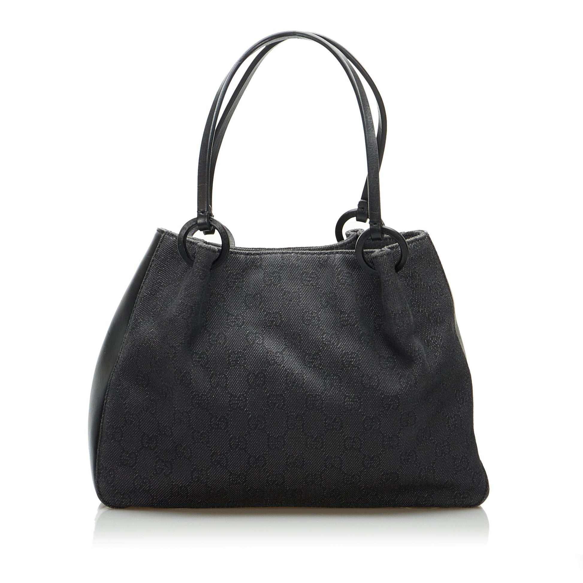 Gucci Black Leather Canvas Tote Style 17