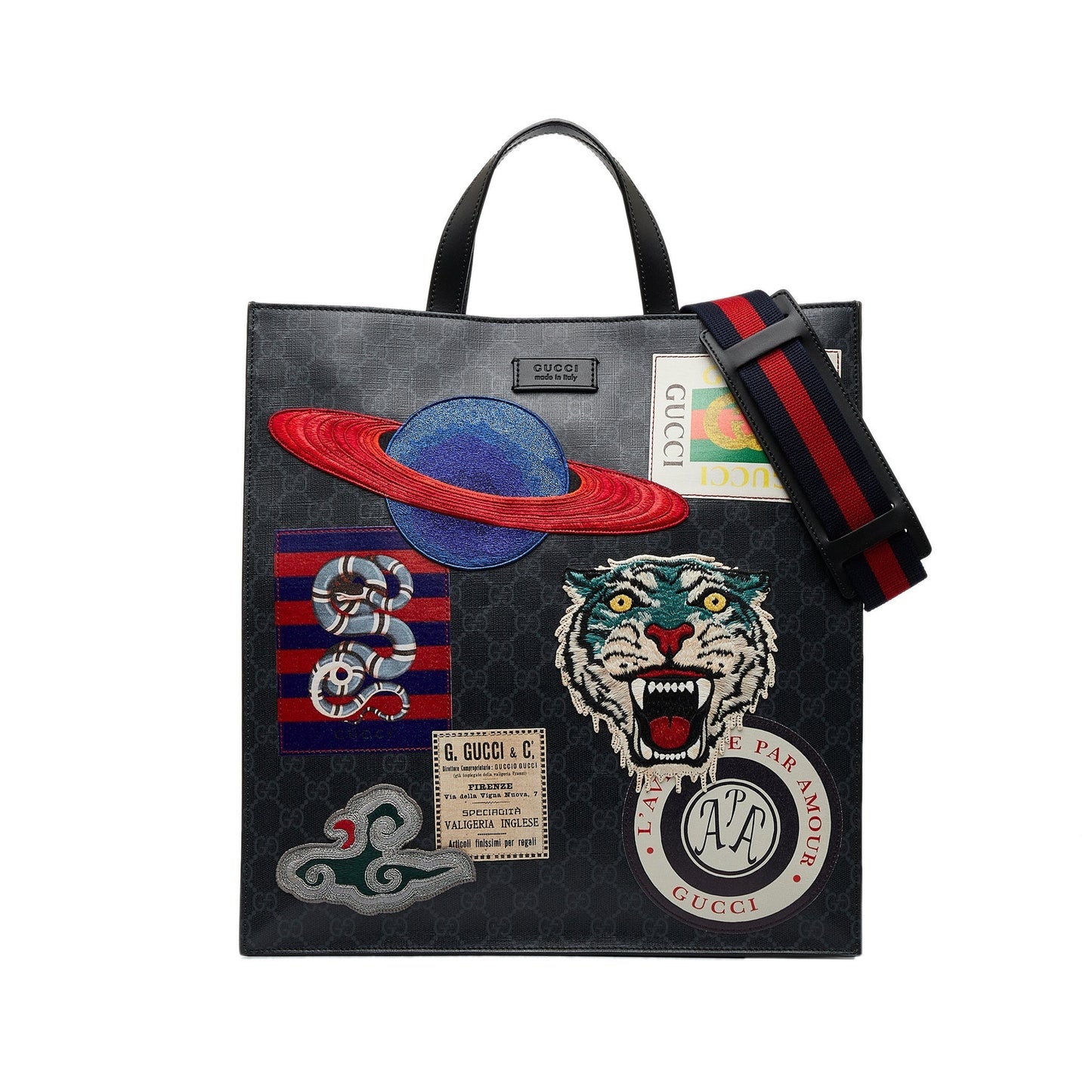 Gucci GG Supreme Black Leather Canvas Tote