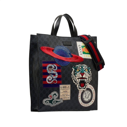 Gucci GG Supreme Black Leather Canvas Tote