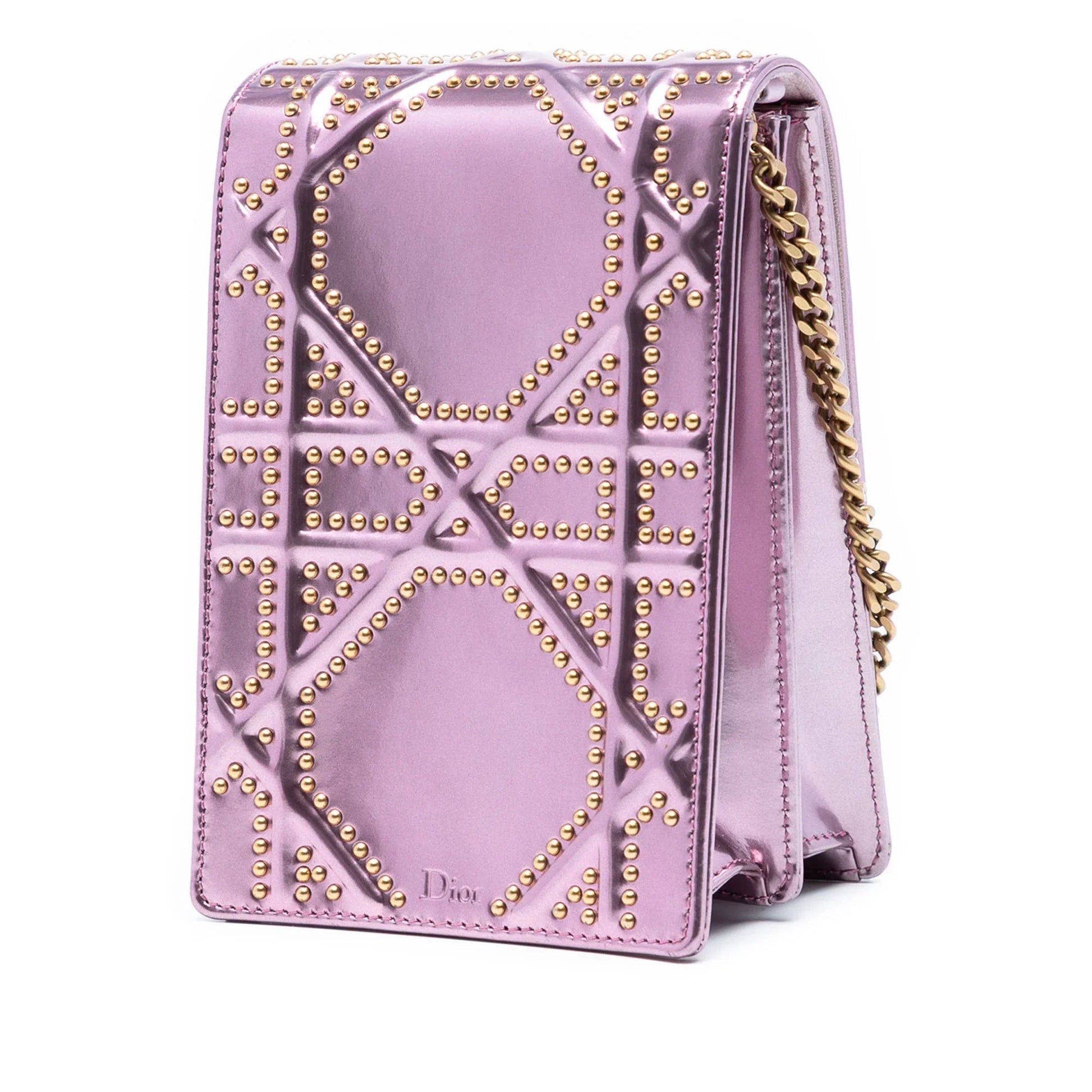 Pink Dior Metallic Studded Calfskin Vertical Diorama Crossbody Bag