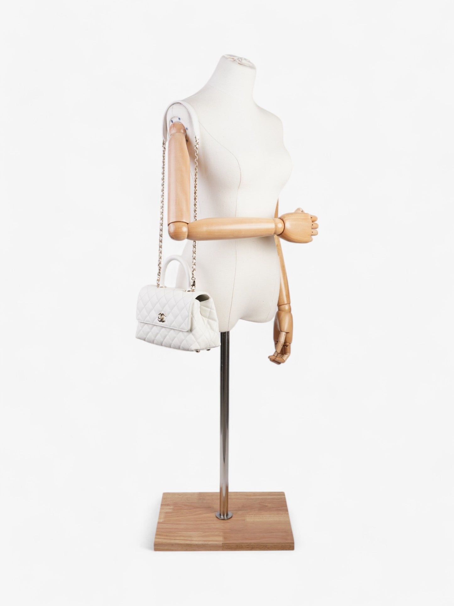 Chanel Coco Top Handle White Caviar Leather Mini