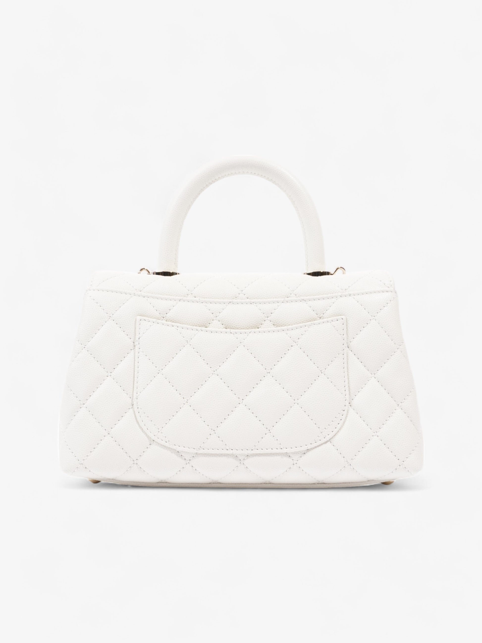Chanel Coco Top Handle White Caviar Leather Mini