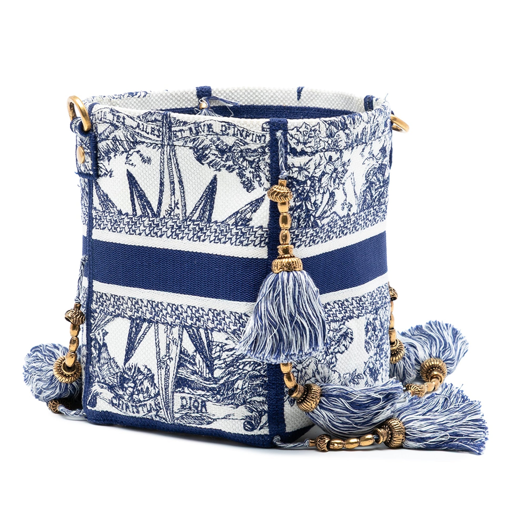 Blue Dior Canvas Embroidered Reve d Infini D Bubble Bucket Bag