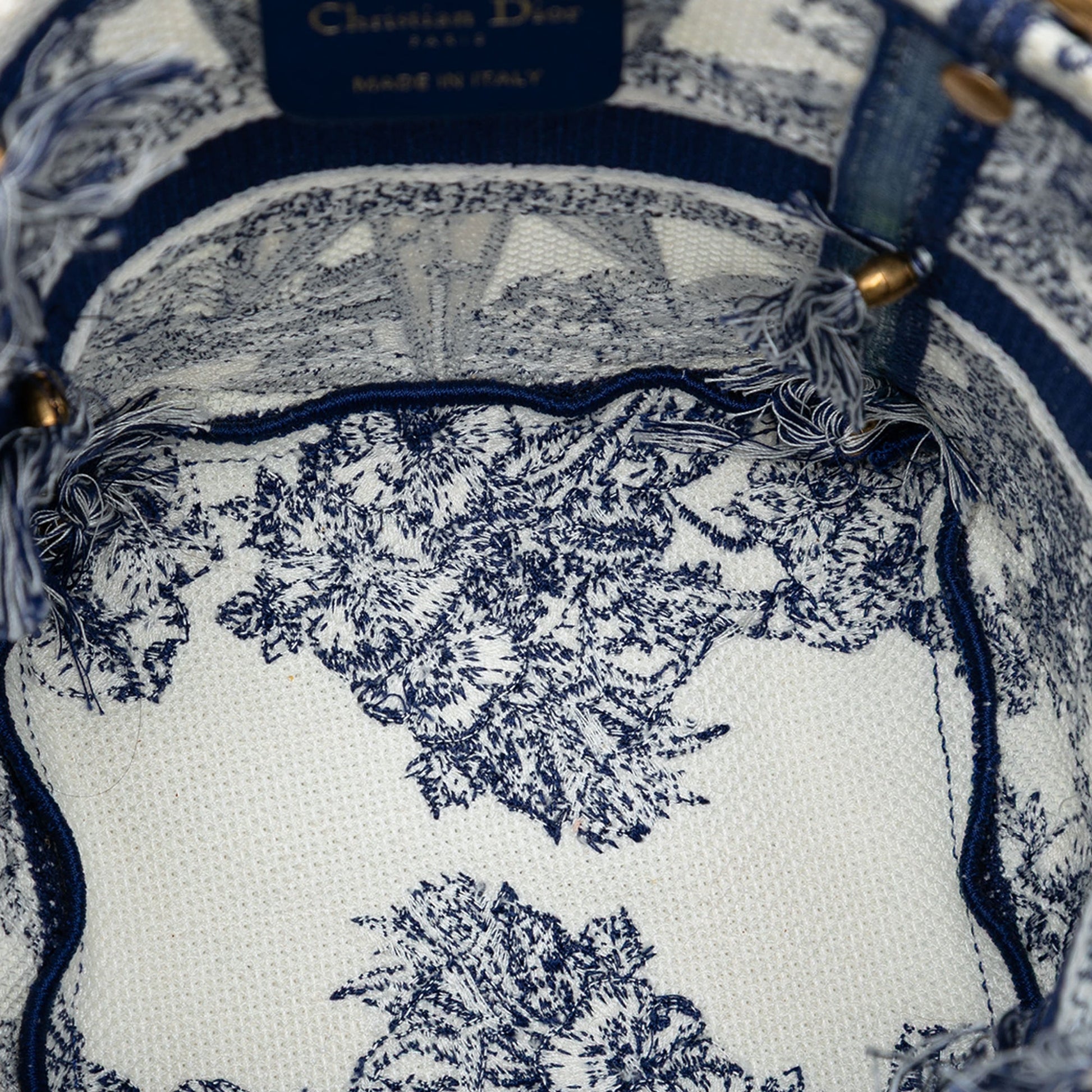Blue Dior Canvas Embroidered Reve d Infini D Bubble Bucket Bag