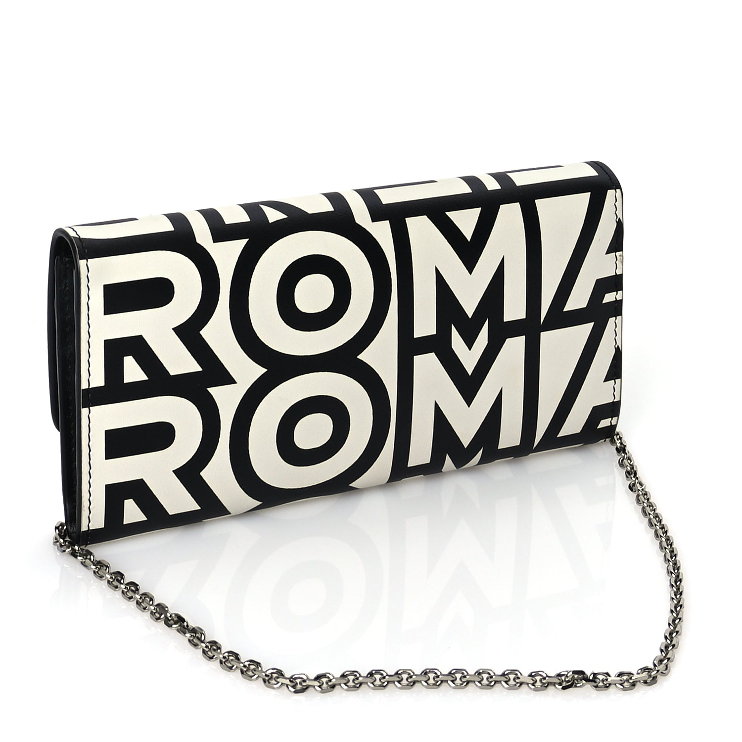 Fendi X MARC JACOBS Nappa Vitello King Logo Print Continental Wallet On Chain White Black