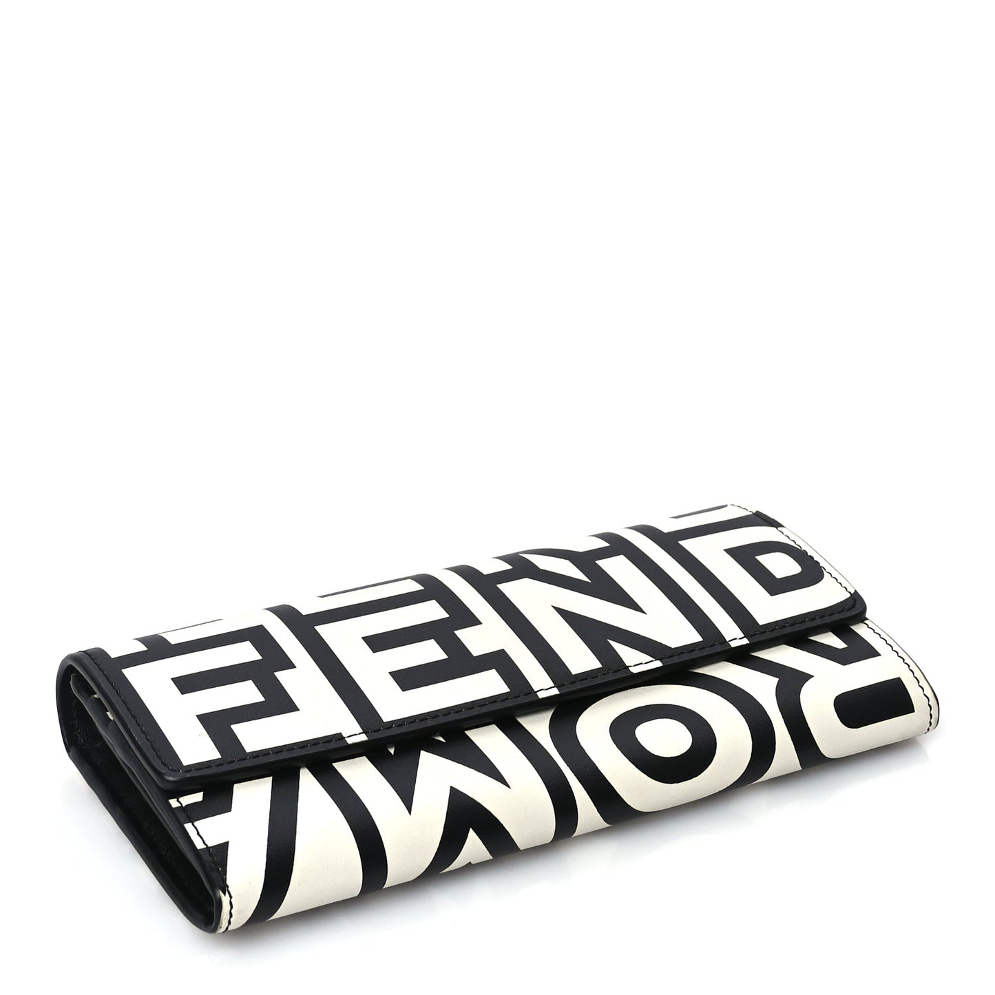 Fendi X MARC JACOBS Nappa Vitello King Logo Print Continental Wallet On Chain White Black