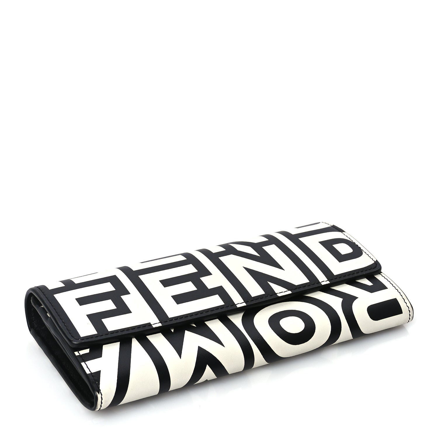 Fendi X MARC JACOBS Nappa Vitello King Logo Print Continental Wallet On Chain White Black