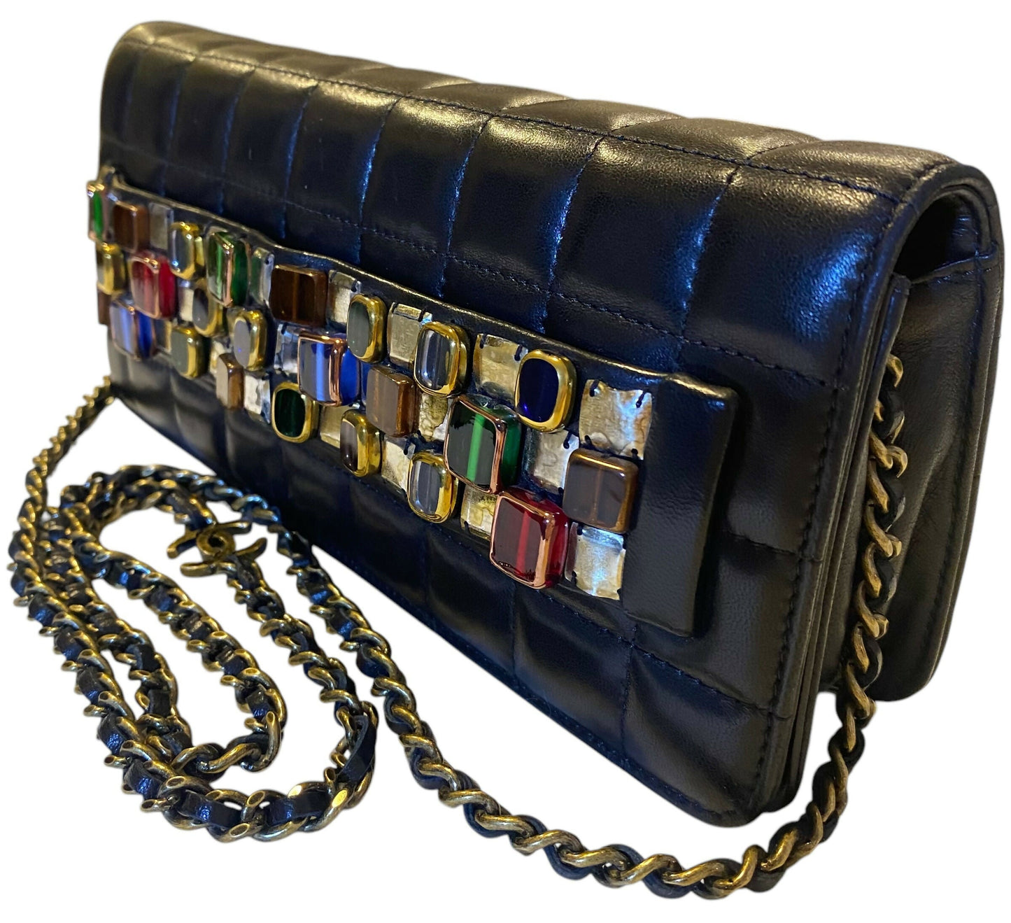 Chanel 11A Paris-Byzance Black Chocolate Bar Lambskin Leather Jeweled Clutch MinaudiÃ¨re Bag