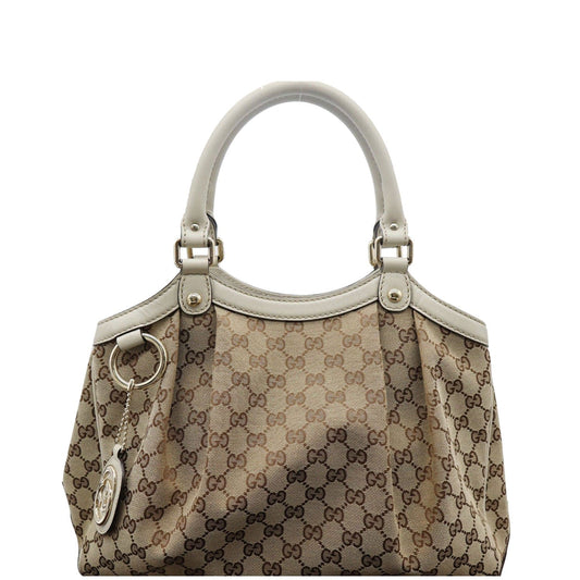 GUCCI Sukey Medium GG Canvas Tote Bag Beige 211944
