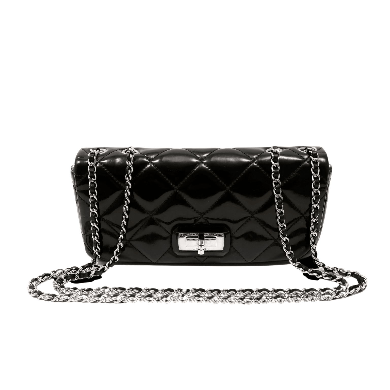 Chanel Black Patent Leather East West Reissue Flap Bag