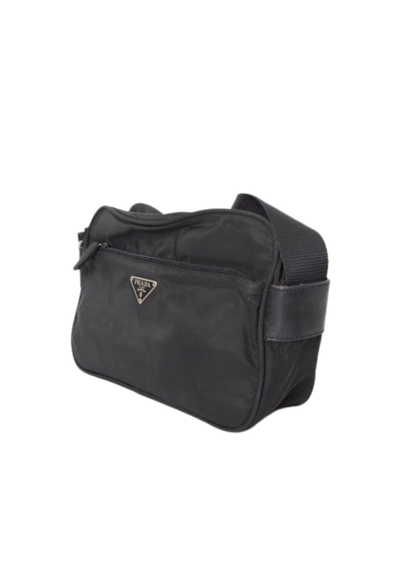 Prada Black Logo Plaque Nylon Mini Crossbody Bag