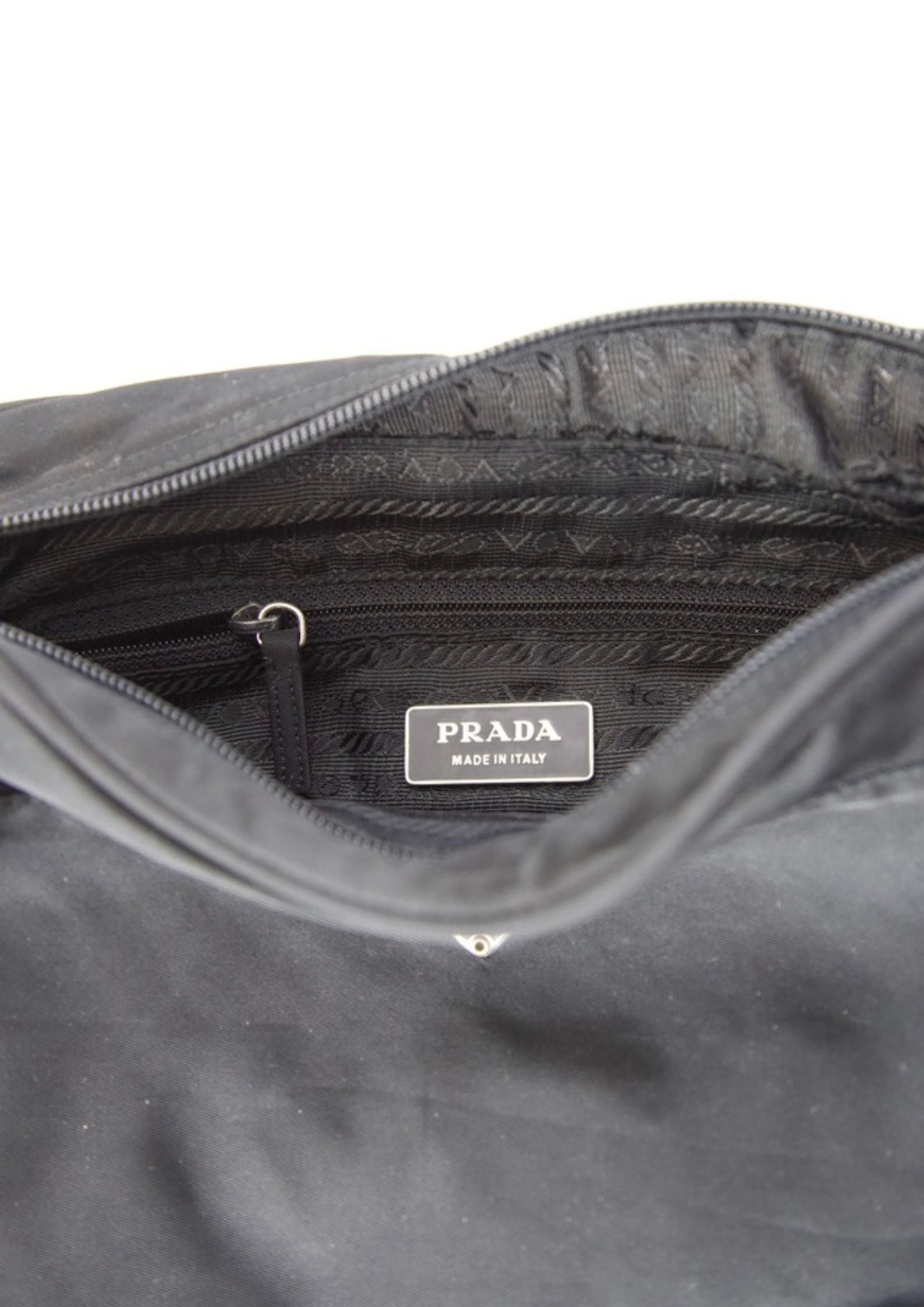 Prada Black Logo Plaque Nylon Mini Crossbody Bag