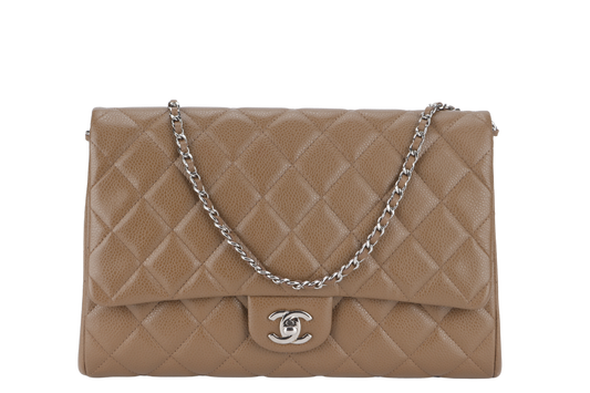 CHANEL CLASSIC CLUTCH (1846xxxx) WITH CHAIN BROWN CAVIAR SILVER HARDWARE NO AND NO DUST COVER