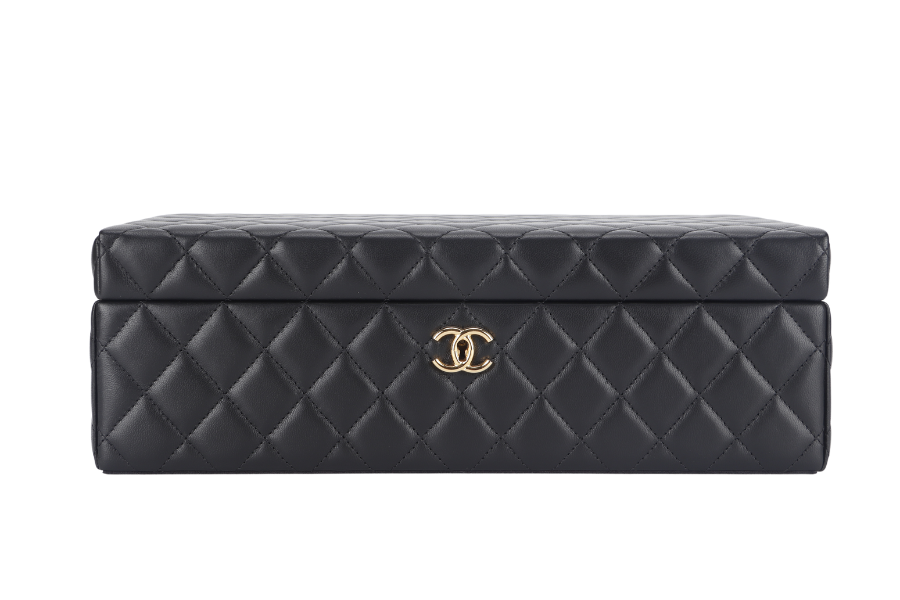 CHANEL BLACK VANITY CASE LIMITED EDITION 2500xxxx RARA HOME DECOR COSMETIC JEWELRY BOX WITH DUST COVER AND BOX