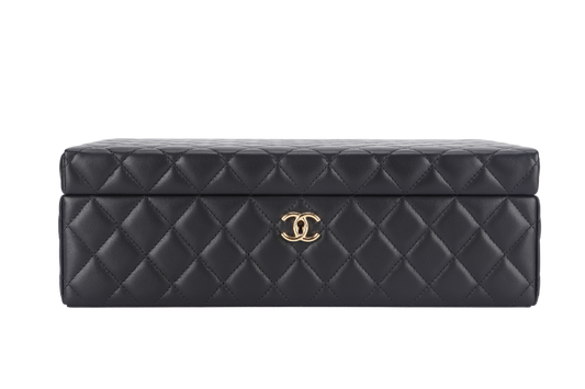 CHANEL BLACK VANITY CASE LIMITED EDITION 2500xxxx RARA HOME DECOR COSMETIC JEWELRY BOX WITH DUST COVER AND BOX