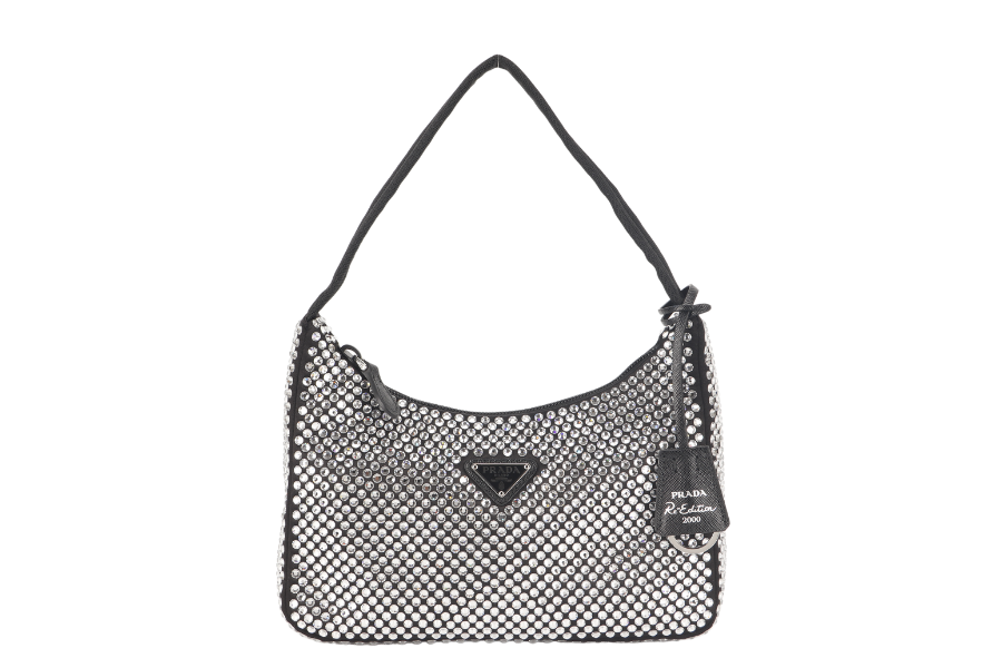 PRADA SATIN MINI BAG WITH CRYSTALS (IBC515) WITH DUST COVER AND BOX
